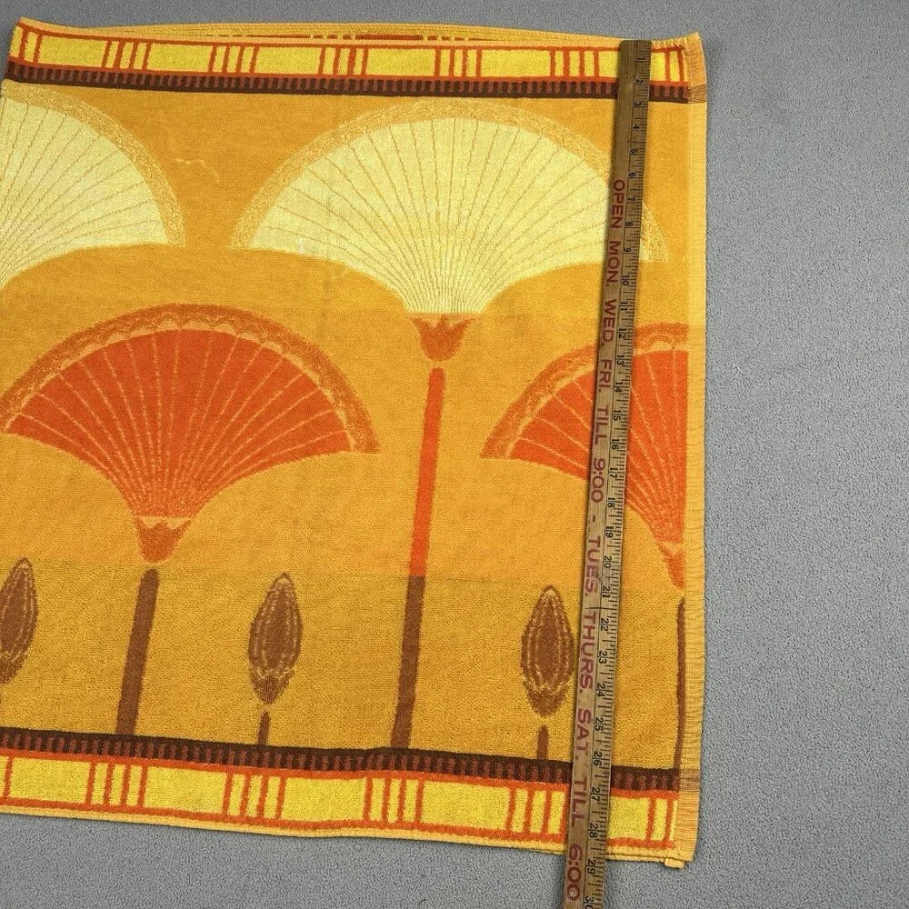 Vtg Core d’Azur Beach Towel Retro Palm Fan Leaf Egyptian Orange Yellow 29x52”